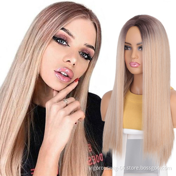 Vigorous fashion long ombre none lace synthetic fiber braiding hair wholesale cheap premium full wig front black women cosplay